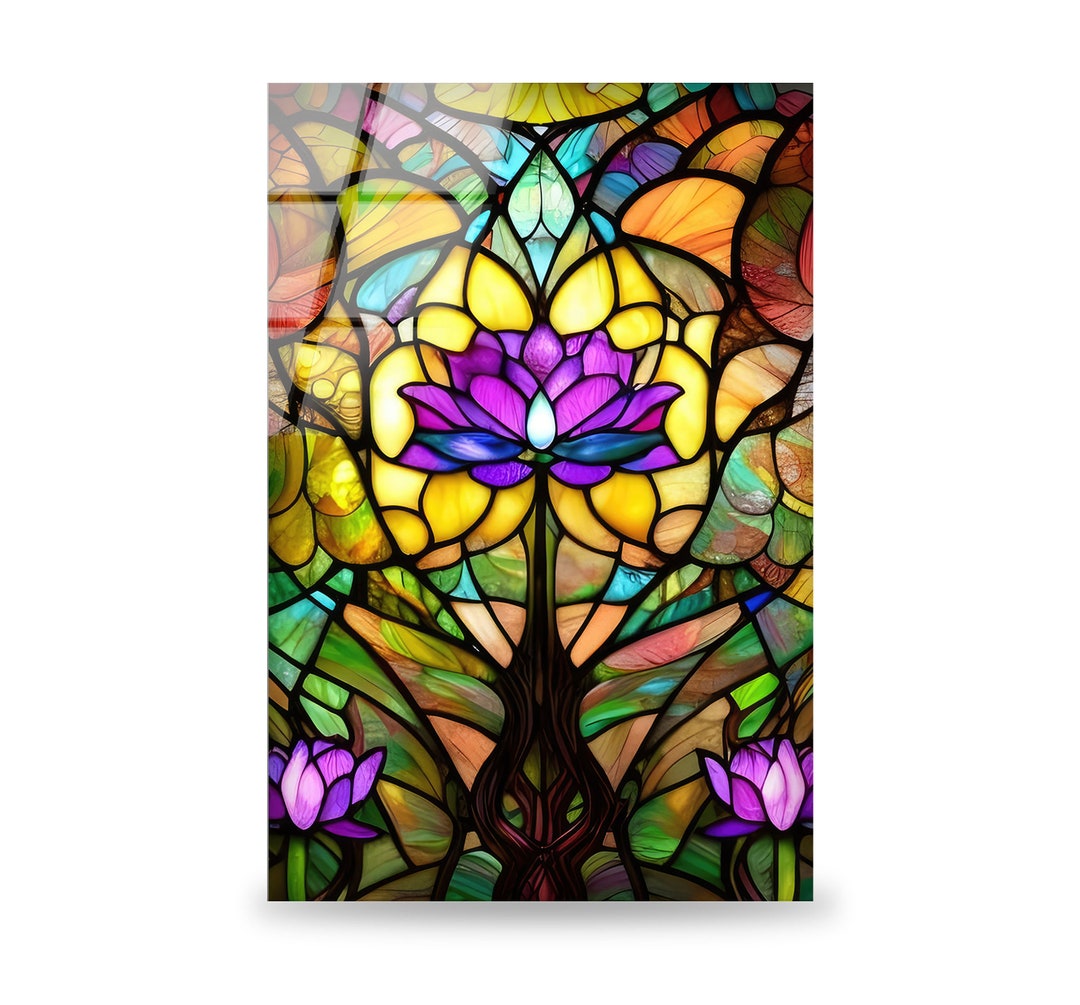 Tempered Glass Wall Art Floral Stained Wall Decorflower Etsy