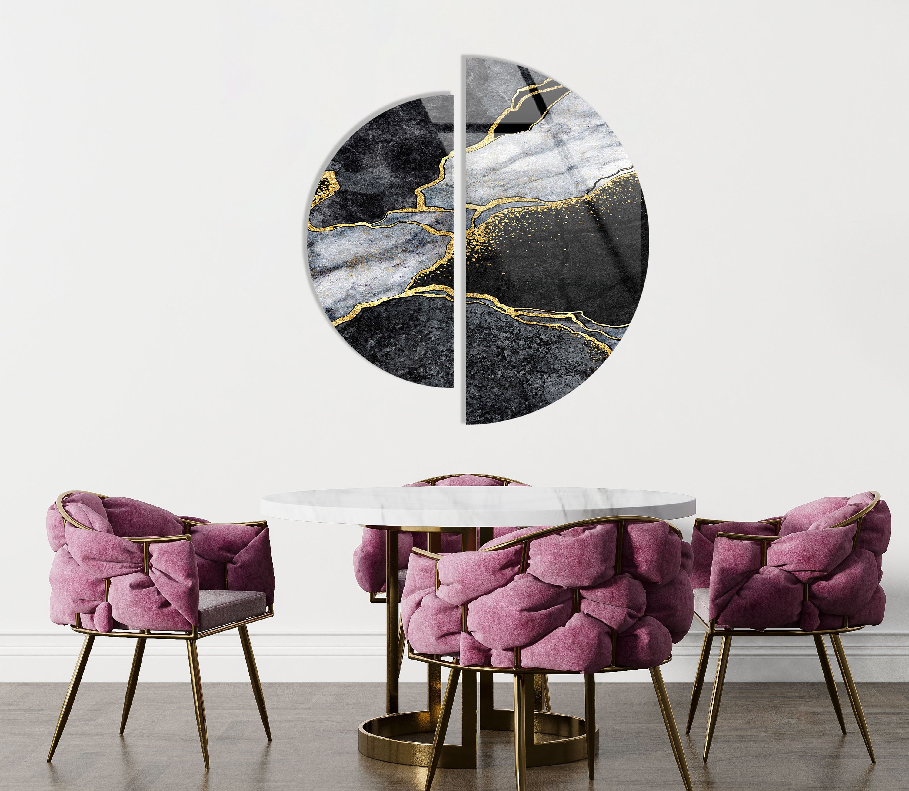Artdesigna - Rounded Glass Wall Art - 32 x 32 - Pink Marble Galaxy