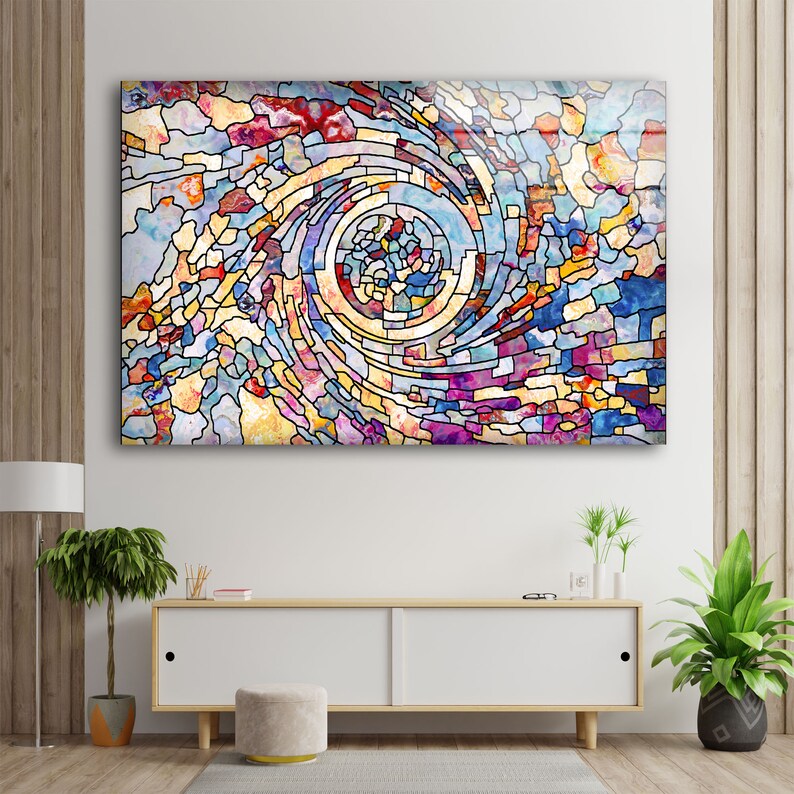 Tempered Glass Wall Artoversized Office Wall Decorabstract Etsy