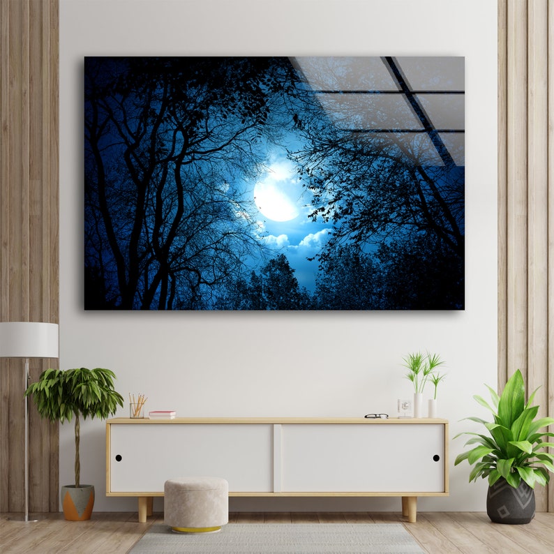 Tempered Glass Wall Artfull Moon Wall Artforest Wall Etsy