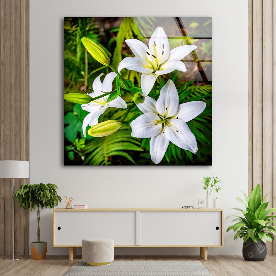 Tempered Glass Framed Wall Artfloral Wall Decorwall Etsy