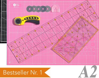 45 mm rotary cutter SET + A2 60x45 self-healing cutting mat + 2x patchwork ruler desk pad craft mat 5 layers DIN A2