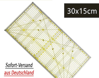 Premium Patchwork Lineal 30 cm x 15 cm Transparent 2-farbiger Druck cm-Raster und Winkelanzeige in 30/45/60 Patchwork Näh Quilten 30x15