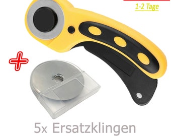 Premium Rollschneider Ø 45mm Rollmesser + 5x Ersatzklingen Cutter Stoffschneider Premium Rundmesser SET TOP Qualität