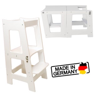 2in1 Montessori Learning Tower for Children Learning Tower Multifunction High Chair Step Stool Chair + Table made of Wood Stool for Boys & Girls