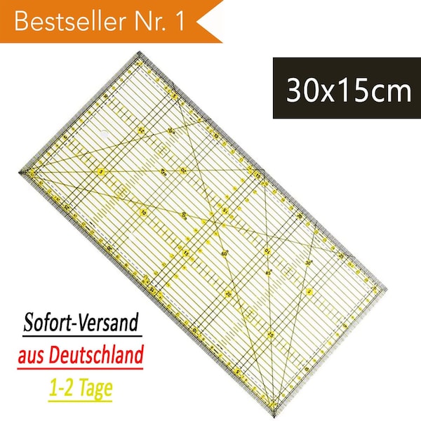 Premium Patchwork Lineal 30 cm x 15 cm Transparent 2-farbiger Druck cm-Raster und Winkelanzeige in 30/45/60 Patchwork Näh Quilten 30x15