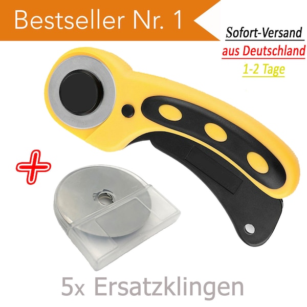 Premium Rollschneider Ø 45mm Rollmesser + 5x Ersatzklingen Cutter Stoffschneider Premium Rundmesser SET TOP Qualität