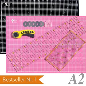 45 mm rotary cutter SET + A2 60x45 self-healing cutting mat + 2x patchwork ruler desk pad craft mat 5 layers DIN A2