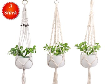 3x Set Macrame Hanging Flower Basket Indoor Outdoor Garden Flowerpot Macrame Vintage BOHO Flower Basket Balcony Wall Decoration Plant Hanger Plant Basket