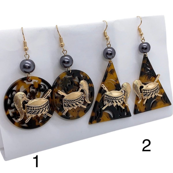 Samoan Kava Bowl Tribal Pattern Resin Earring