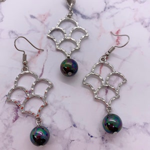 Hawaiian Hamilton Wire Mermaid Scales with Shell Pearls Hamilton Silver Earring or Necklace