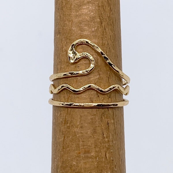 Hamilton Gold Wave Ring / Hawaii Ring/ Hamilton Ring/ Stackable Ring / Hammered Ring / Adjustable Ring/ Hawaiian Style Jewelry