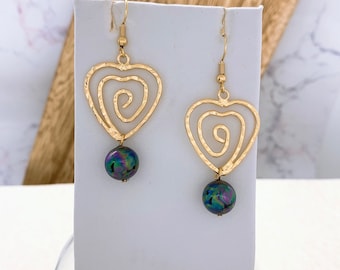 Hawaiian Small Heart Piko Hamilton Gold Earring or Necklace with Shell Pearl