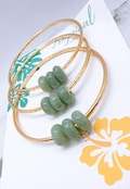 Hamilton Gold Hawaii Hammered Bangle with 3 Jade Beads (price for 1 bangle)
