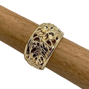 Hamilton Gold Bamboo Plumeria Flower Monstera Ring Hawaiian Island Style Jewelry