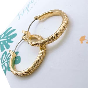 Hawaiian style Hoop Hamilton Gold Earrings, Tropical Jewelry, Hawaiian Island Style Jewelry