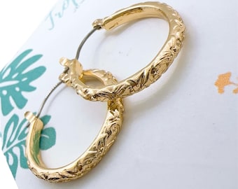 Hawaiian style Hoop Hamilton Gold Earrings, Tropical Jewelry, Hawaiian Island Style Jewelry