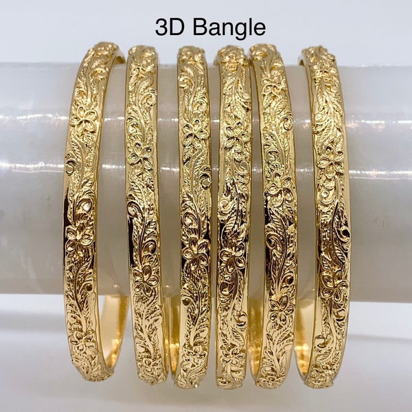 5mm Hawaiian 3D Plumeria Flower Design Hamilton Gold Bangle