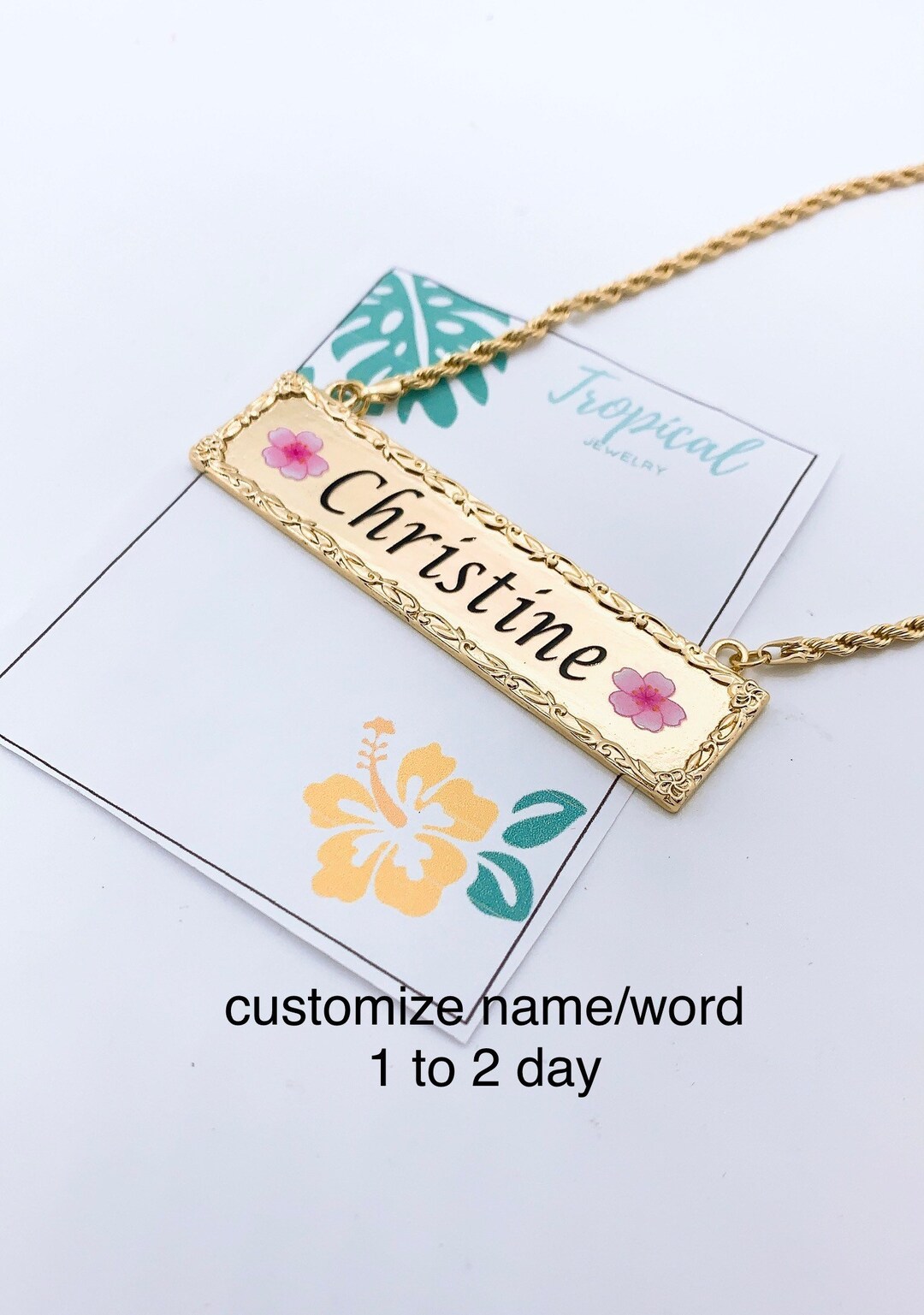 Horizontal hawaiian name plate necklace Clearance