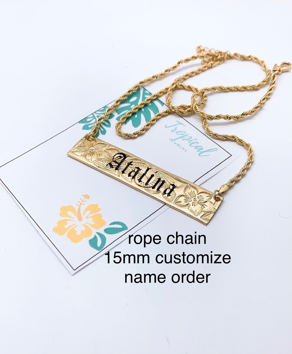 Horizontal hawaiian name plate necklace Clearance