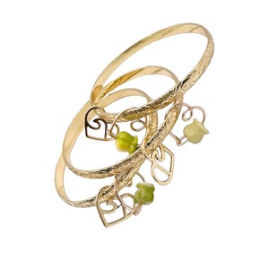 5mm Hamilton Gold Hawaii Tropical Flower and Wave Scroll Design Bangle with heart Charm  and crown Flower