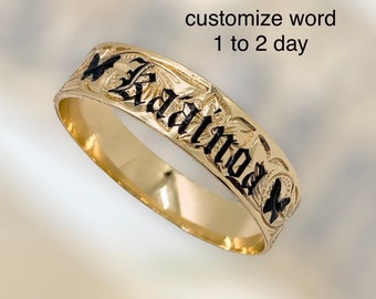 Customize Name Bangle 15mm Hawaii Hamilton Gold Flower Scroll Design