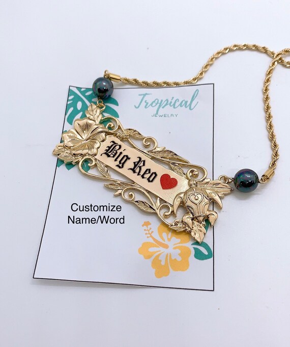 Horizontal hawaiian name plate necklace Clearance