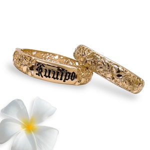 Kuuipo Hawaii Plumeria Flower Hamilton Gold Open Hinge Bangle