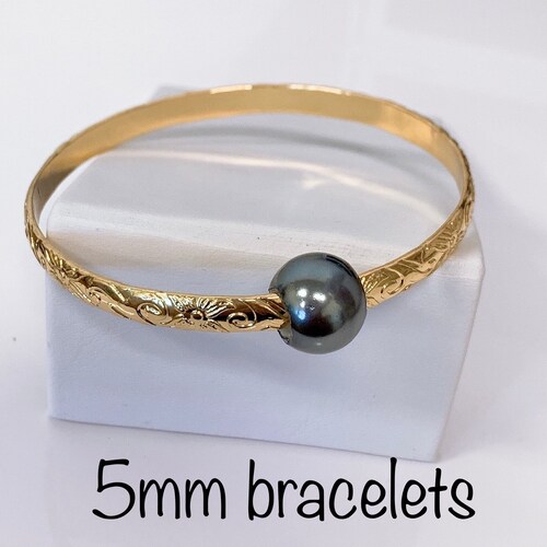 Customize Name Bangle 15mm Hawaii Hamilton Gold Flower Scroll Etsy