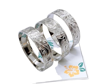 15mm Hawaii Silver Color Flower Scroll Design Bangle Hamilton (Price for one bangle, not sold as a set)