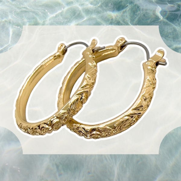 Hawaiian style Hoop Hamilton Gold Earrings, Tropical Jewelry, Hawaiian Island Style Jewelry