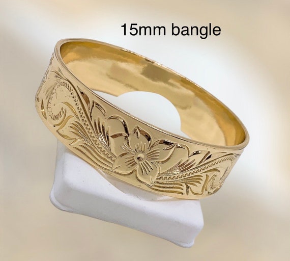 15mm Hawaii Hamilton Gold Flower Scroll Design Bangle