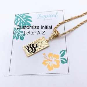 Hawaiian Style A - Z Initial 15mm Wide Customize Initial Hamilton Necklace Flowers Jewelry Personalized