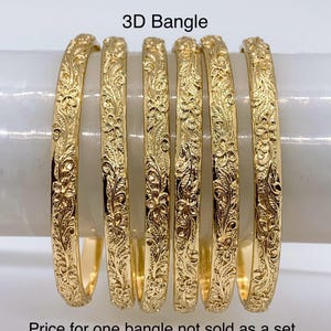 5mm Hawaiian 3D Plumeria Flower Design Hamilton Gold Bangle (Price for one bangle, not sold as a set)