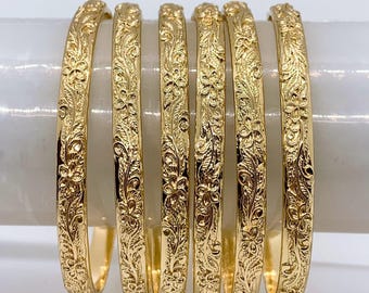 5mm Hawaiian 3D Plumeria Flower Design Hamilton Gold Bangle (Price for one bangle, not sold as a set)