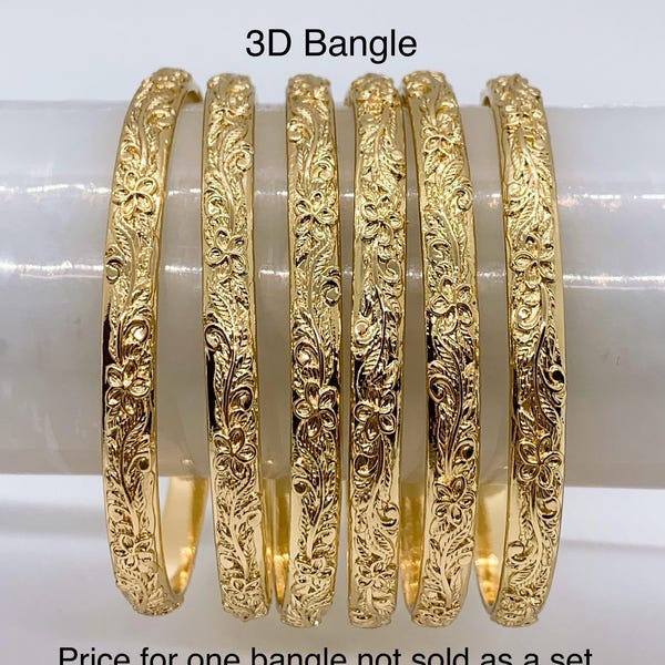 5mm Hawaiian 3D Plumeria Flower Design Hamilton Gold Bangle (Price for one bangle, not sold as a set)