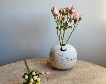 Bud Vase for Flowers with Lady and Moon Design