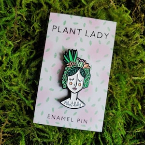 Spilla smaltata Plant Lady / Accessori per piante / Regali per piante / Spilla per piante