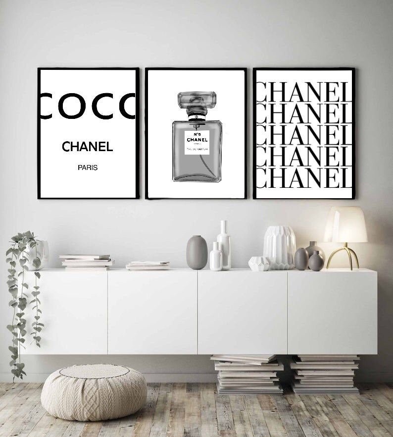 Best seller Set of 3 Chanel black and white wall art prints Etsy