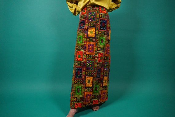 70s Velvet Psychedelic Maxi Skirt, Psychedelic Max