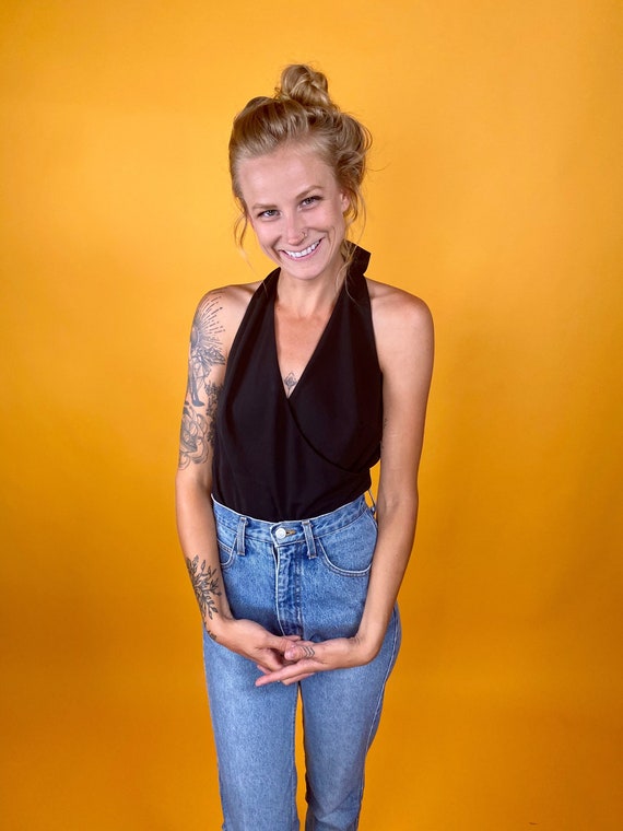 Black Halter Top, Vintage Halter Top, 90s Halter T