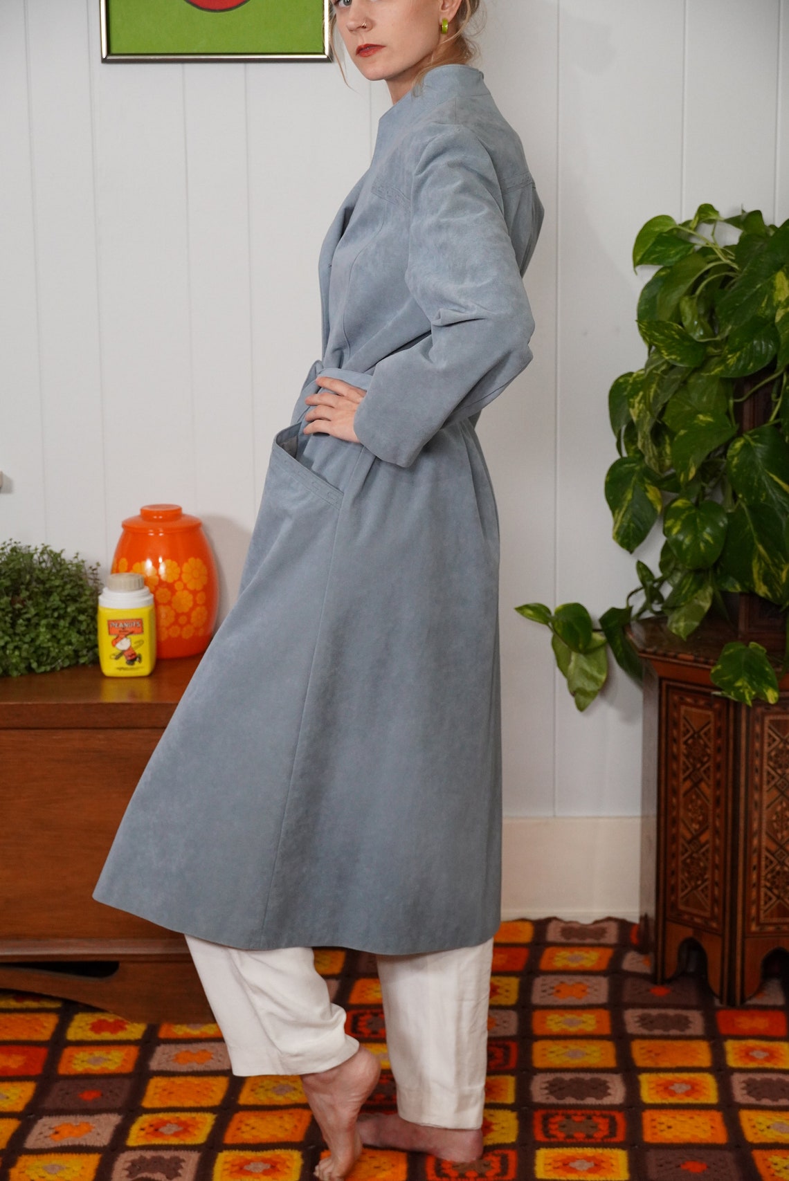 Blue Suede Duster Jacket Powder Blue Button Up Duster Coat | Etsy