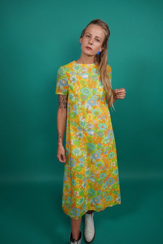 60s Vintage Psychedelic Maxi Dress, Psychedelic Ma