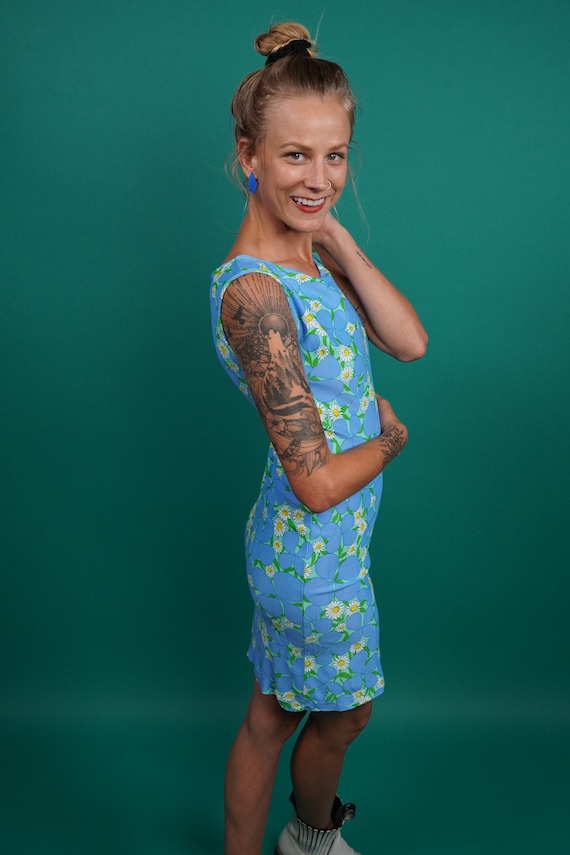 60s Vintage Mod Daisy Shift Dress, Twiggy Dress, M