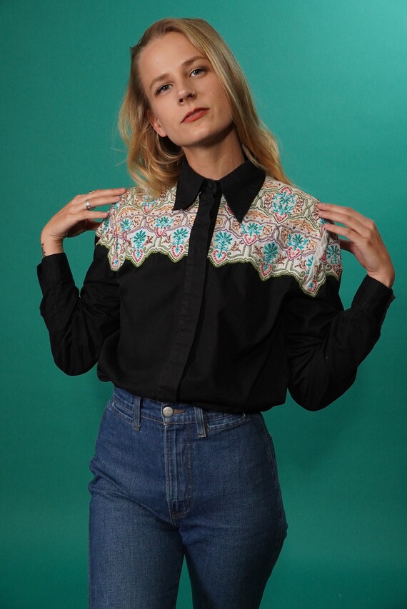 80s Colorful Beaded Western Shirt Embroidered With