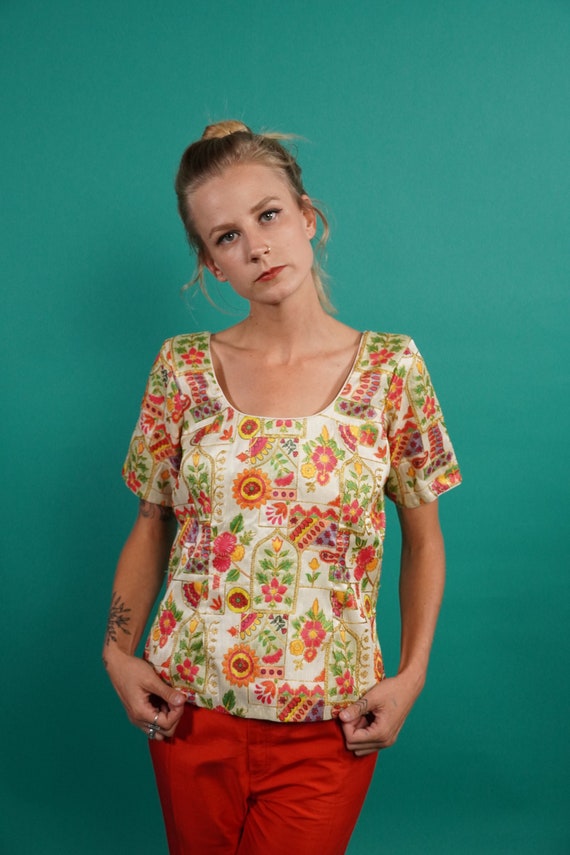 1970s Blouse, 1960s Blouse, Embroidered Blouse, Ps