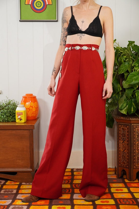 1970s Ultra Wide Leg Pants Burgundy Ultra High Wai