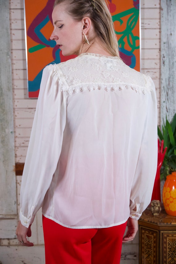 Bertha Collar Blouse, Vintage White Sheer Blouse,… - image 5