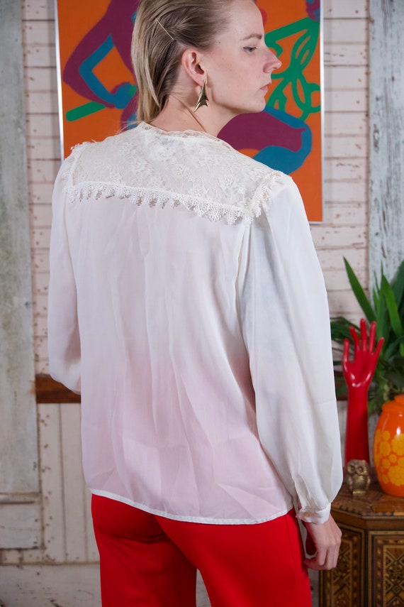Bertha Collar Blouse, Vintage White Sheer Blouse,… - image 6