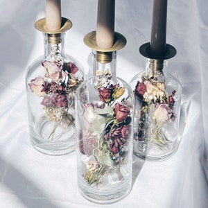 Wedding bouquet preservation: Bottle Candle Holder with Dried Flowers